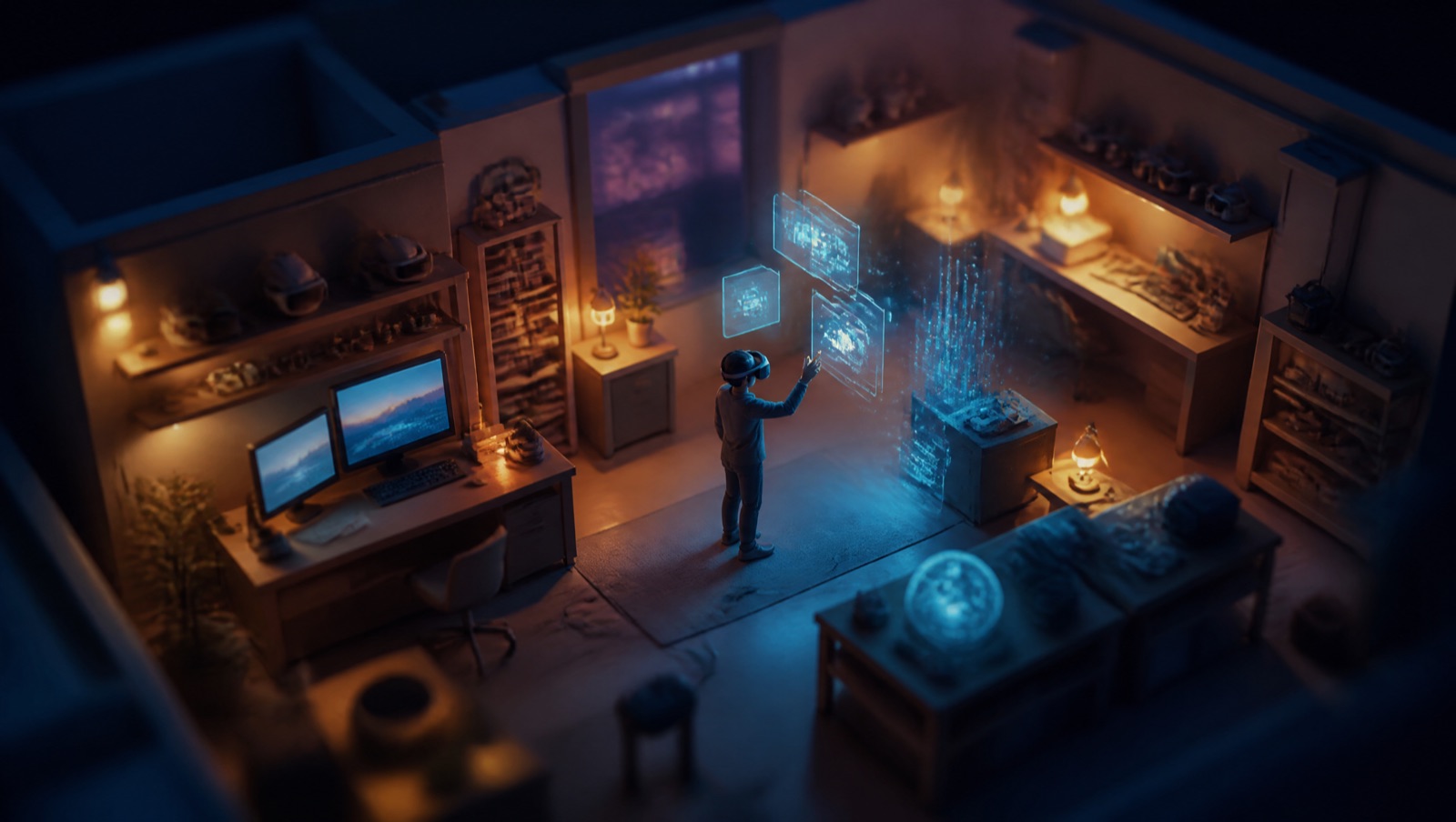 Miniature diorama of an AR/VR research lab